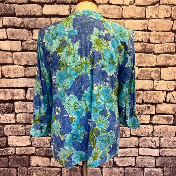 Talbots Blue, White & Green 3/4 Sleeve Blouse Size M - Picture 6 of 9